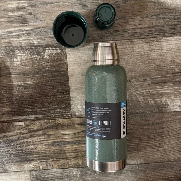 Stanley Olive Green Stainless Steel Vacuum Bottle with Silver Cap - Picture 3 of 3